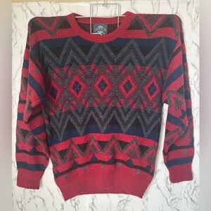 Jantzen Red and Black Geometric Crewneck Sweater